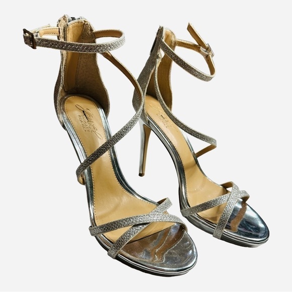 Jewel Badgley Mischka Silver Strappy Platform Sandal Size 6.5 - Picture 4 of 8